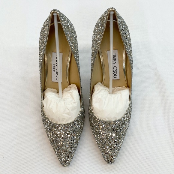 JIMMY CHOO ROMY 85 Pumps Champagne Coarse Glitter100% Authentic Brand New NO BOX - Picture 5 of 12